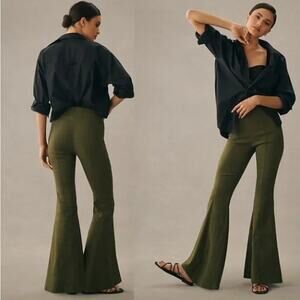 ANTHROPOLOGIE x MAEVE Slim Trumpet Flare Pants In Green Olive Sz 4 $130 {N26}